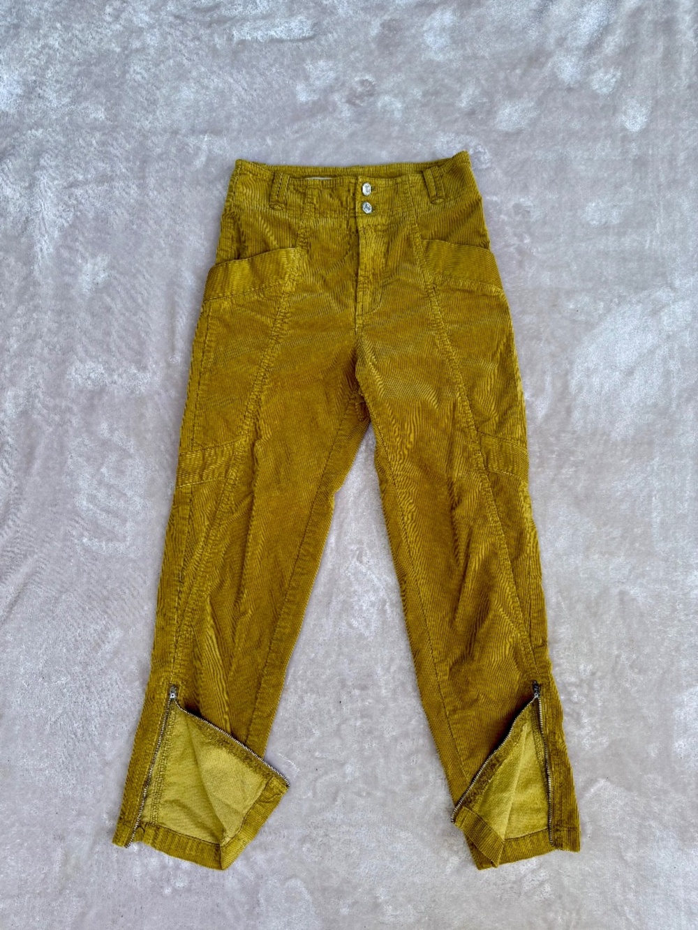 Anthropologie PILCRO Ankle-Zip Corduroy Cargo Pants Mustard Yellow Women’s Sz 25